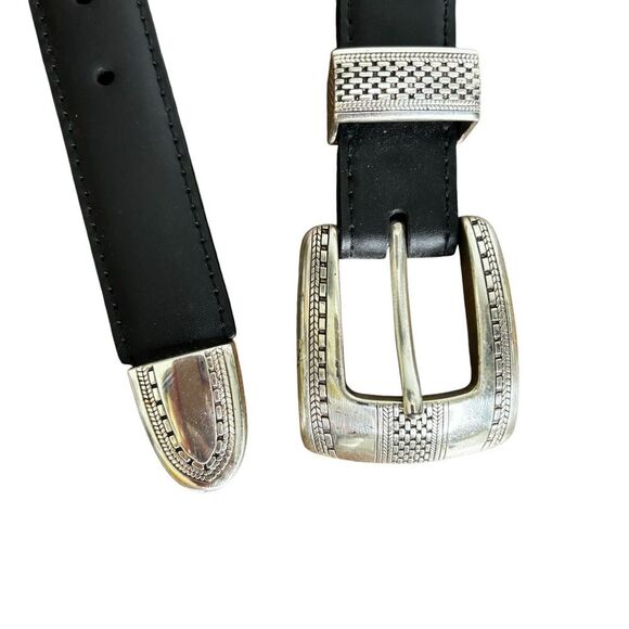 Vintage Onyx by Brighton Black Leather Belt Braided Size 42 Silver‎ Buckle 1993 main image 11